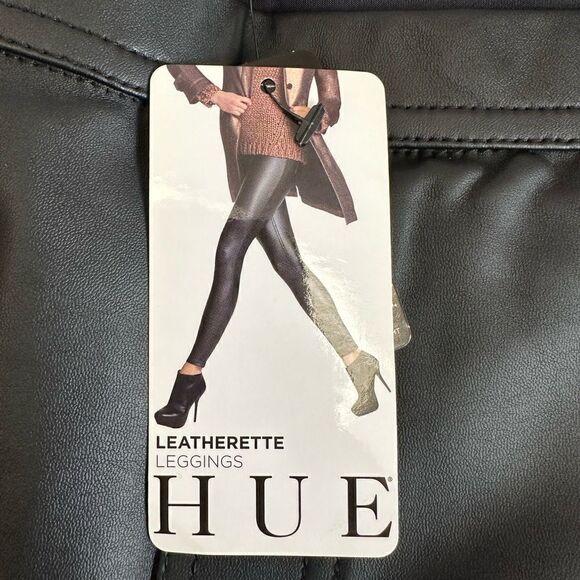 Leggings Hue Leatherette Mid Rise Womens Size XL Pants Black Stretch - Picture 10 of 12